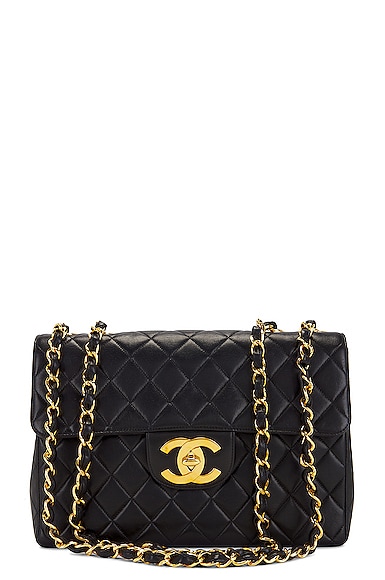 FWRD Renew Chanel Jumbo XL Quilted Turnlock Half Flap Shoulder Bag in Black