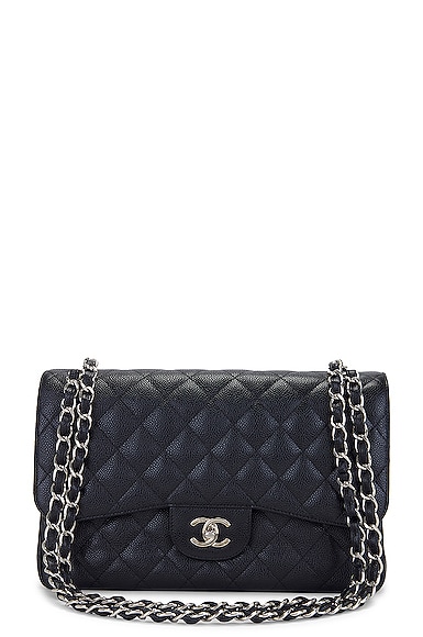 Chanel Jumbo Quilted Caviar Double Flap Shoulder Bag