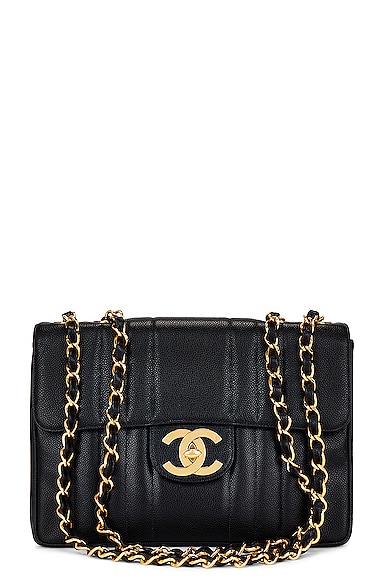 FWRD Renew Chanel Vintage Jumbo Caviar Turnlock Single Flap Bag in Black