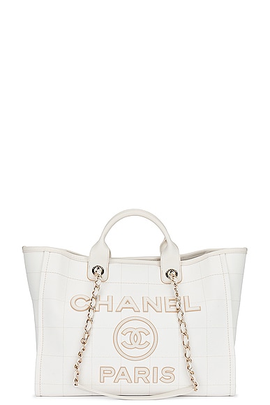 FWRD Renew Chanel Deauville GM Chain Tote Bag in White