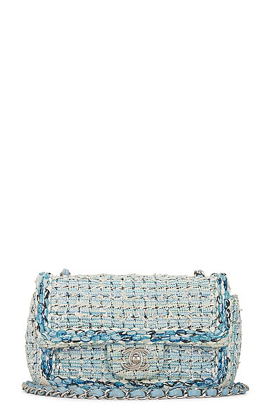FWRD Renew Chanel Tweed Chain Shoulder Bag in Blue
