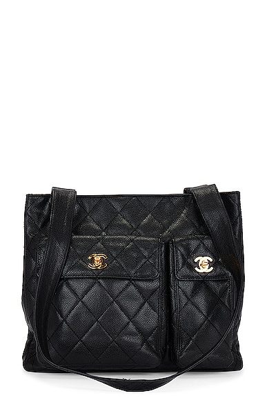 Pre-owned Chanel Double Turnlock Caviar Tote Bag In Black