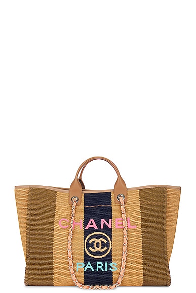 FWRD Renew Chanel Deauville MM Canvas Chain Tote Bag in Grey