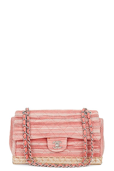 Quilted Jute Chain Flap Shoulder Bag in Pink