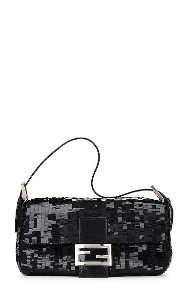 FWRD Renew Fendi Sequin Baguette Shoulder Bag in Black FWRD