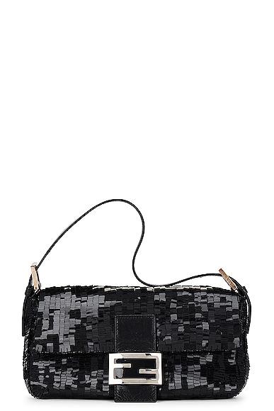 Fendi Gold & Black Sequin Baguette GHW