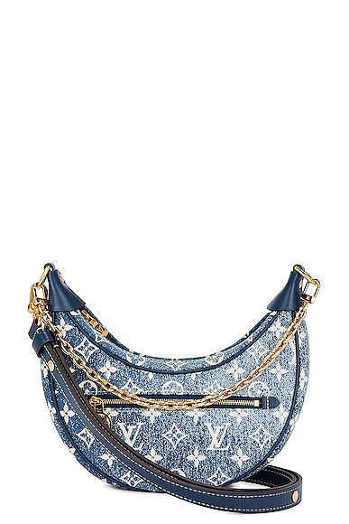 FWRD Renew Louis Vuitton Monogram Denim Loop Hobo Shoulder Bag in Blue