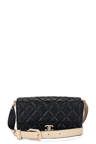 FWRD Renew Chanel Quilted Caviar Shoulder Bag in Black and Beige
