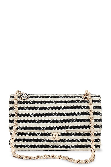 FWRD Renew Chanel Medium Quilted Sailor Double Flap Chain Shoulder Bag in Black & White