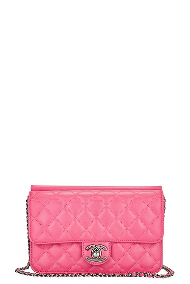 FWRD Renew Chanel Quilted Lambskin Wallet On Chain Bag in Pink