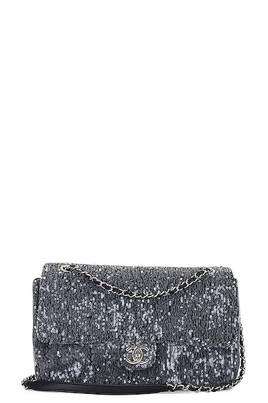 FWRD Renew Chanel Sequin Mesh Turnlock Flap Bag in Silver