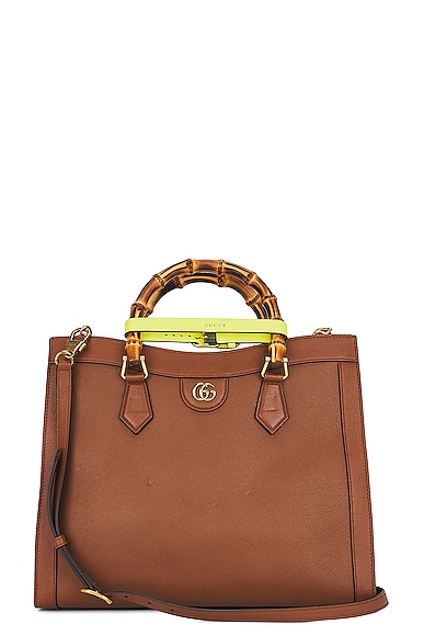 FWRD Renew Gucci Diana Bamboo Leather Handbag in Brown