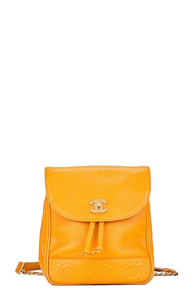 Triple Coco Caviar Chain Backpack in Orange