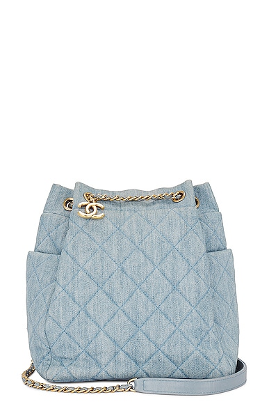 Chanel CC Women Bucket Bag Printed Denim Gold-Tone Metal Blue Multicol –  EliteLaza