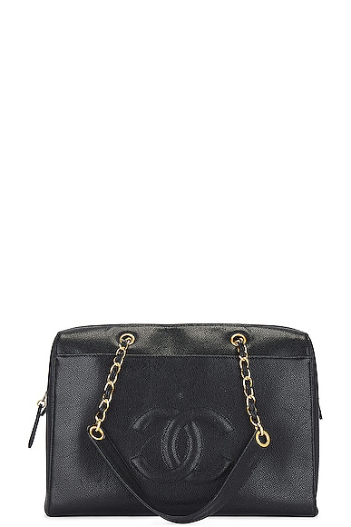 Pre-owned Chanel Coco Mark Caviar Chain Tote Bag In Black