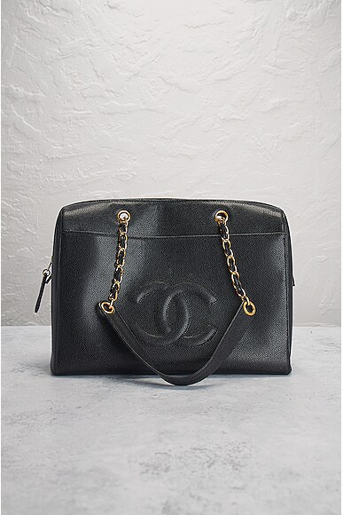 Pre-owned Chanel Coco Mark Caviar Chain Tote Bag In Black