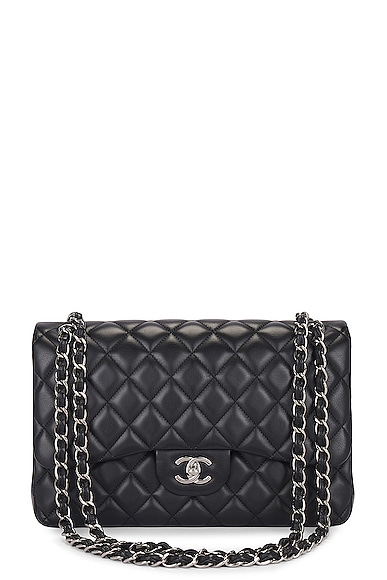 FWRD Renew Chanel Jumbo Lambskin Double Flap Shoulder Bag in Black