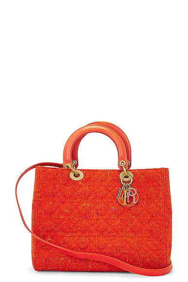 FWRD Renew Dior Wool Cannage Lady Handbag in Orange