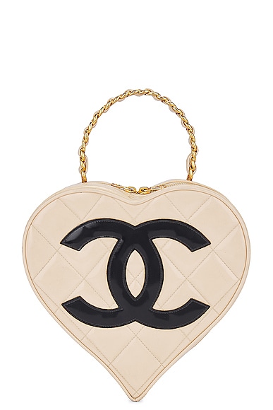 FWRD Renew Chanel Patent Leather Heart Bag in Beige