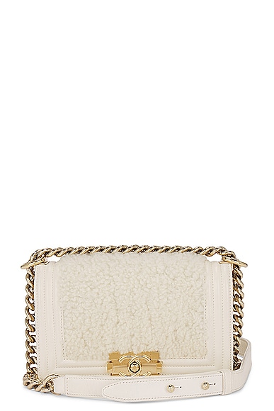 Pre-owned Chanel Medium Boy Leather Shearling Shoulder Bag In White