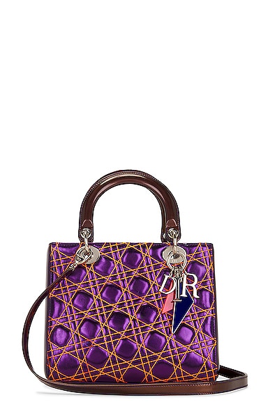 FWRD Renew Dior Lady Lambskin Handbag in Purple