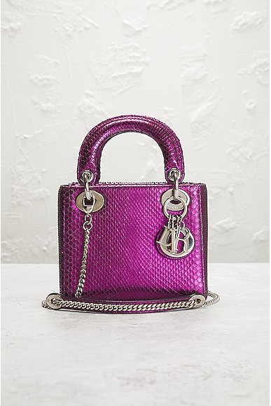 Shop Dior Python Mini Lady Handbag In Metallic Purple