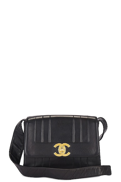 FWRD Renew Chanel Lambskin Turnlock Shoulder Bag in Black