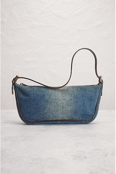 Shop Fendi Denim Pochette Accessories Shoulder Bag In Blue
