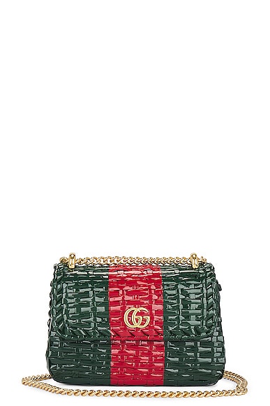 Gucci Gg Marmont Wicker Shoulder Bag In Green & Red