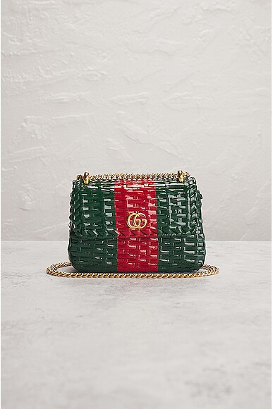 Shop Gucci Gg Marmont Wicker Shoulder Bag In Green & Red