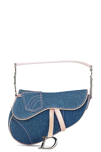 Dior Denim Saddle Bag In Medium Blue