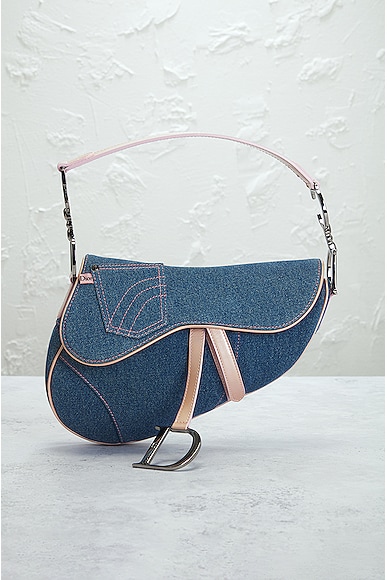 Shop Dior Denim Saddle Bag In Medium Blue