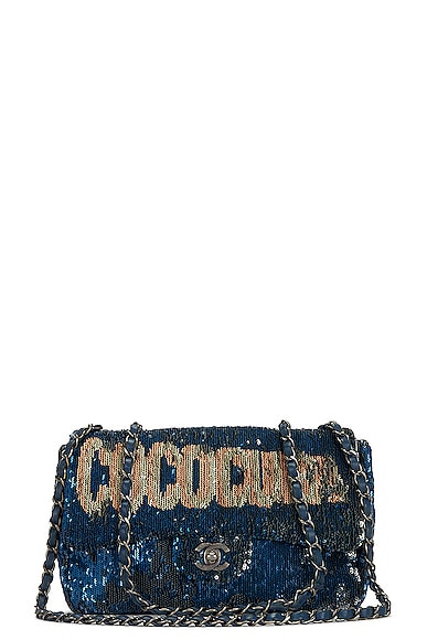 FWRD Renew Chanel Coco Cuba Sequin Chain Shoulder Bag in Navy