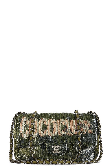 Pre-owned Chanel Coco Cuba Sequin Chain Shoulder Bag In Khaki