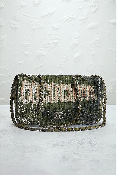 Pre-owned Chanel Coco Cuba Sequin Chain Shoulder Bag In Khaki