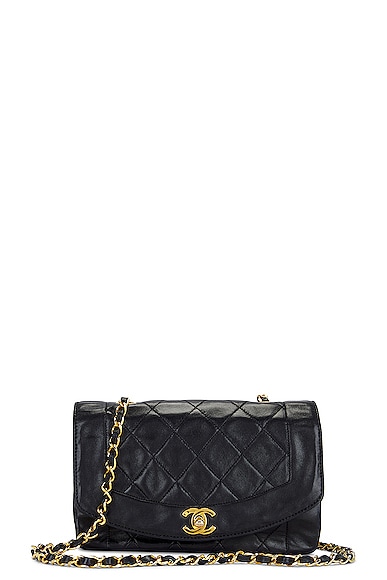 FWRD Renew Chanel Quilted Diana Chain Shoulder Bag in Black