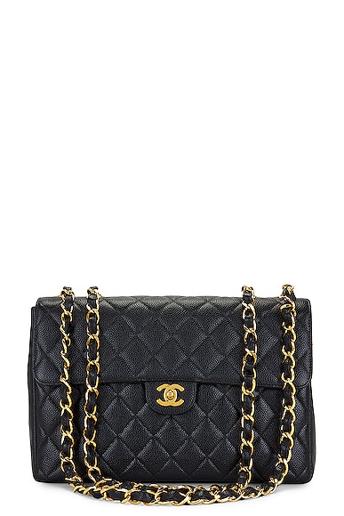 FWRD Renew Chanel Quilted Caviar Single Flap Chain Shoulder Bag in Black