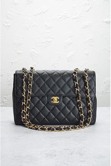 Pre-owned Chanel Quilted Caviar Single Flap Chain Shoulder Bag In Black