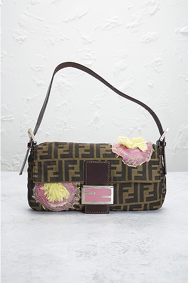 Shop Fendi Zucca Baguette Shoulder Bag In Brown