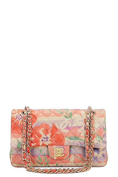 Pre-owned Chanel Quilted Flower Print Chain Flap Shoulder Bag In Multi