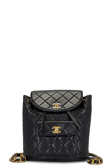 FWRD Renew Chanel Quilted Turnlock Flap Backpack in Black