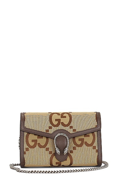FWRD Renew Gucci Jumbo GG Dionysus Chain Shoulder Bag in Brown