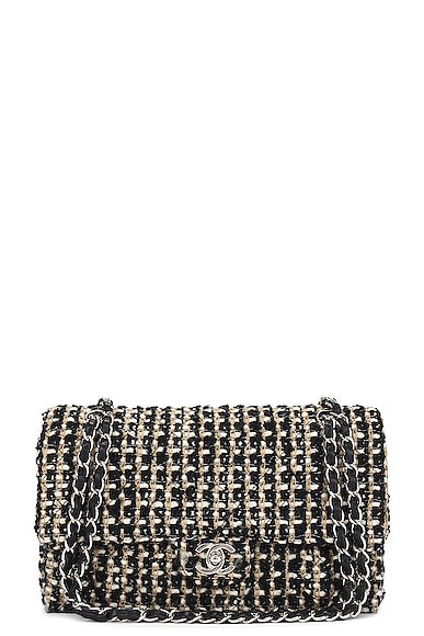 FWRD Renew Chanel Tweed Turnlock Chain Shoulder Bag in Black