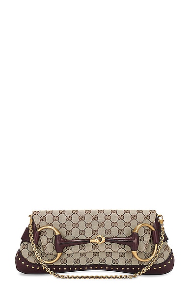 FWRD Renew Gucci GG Horsebit Chain Shoulder Bag in Brown