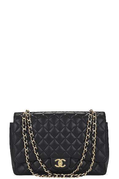 FWRD Renew Chanel Quilted Caviar Double Flap Chain Shoulder Bag in Black