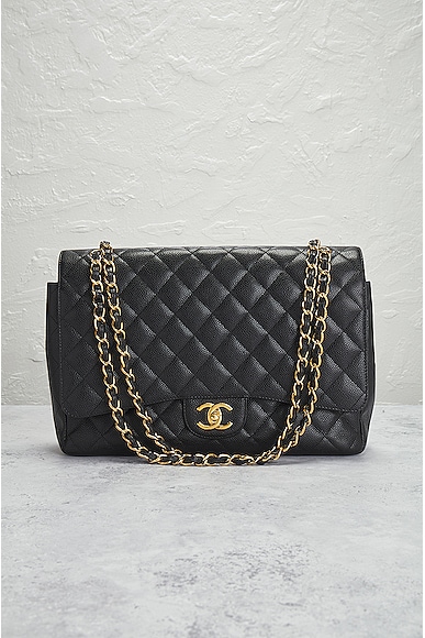 Pre-owned Chanel Quilted Caviar Double Flap Chain Shoulder Bag In Black