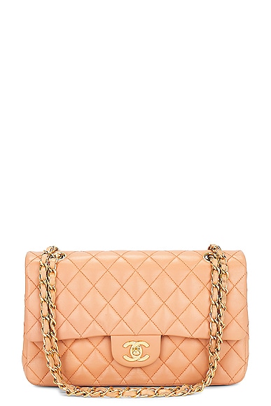 Pre-owned Chanel Lambskin Quilted Turnlock Chain Shoulder Bag In Peach