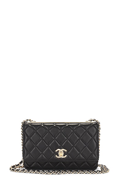 Lambskin Quilted Chain Flap Shoulder Bag in Black