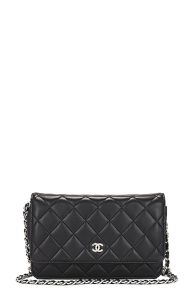 FWRD Renew Chanel Quilted Lambskin Wallet On Chain Bag in Black