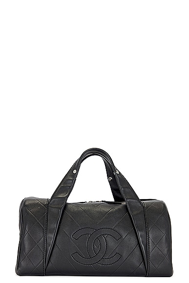 FWRD Renew Chanel Lambskin Boston Bag in Black